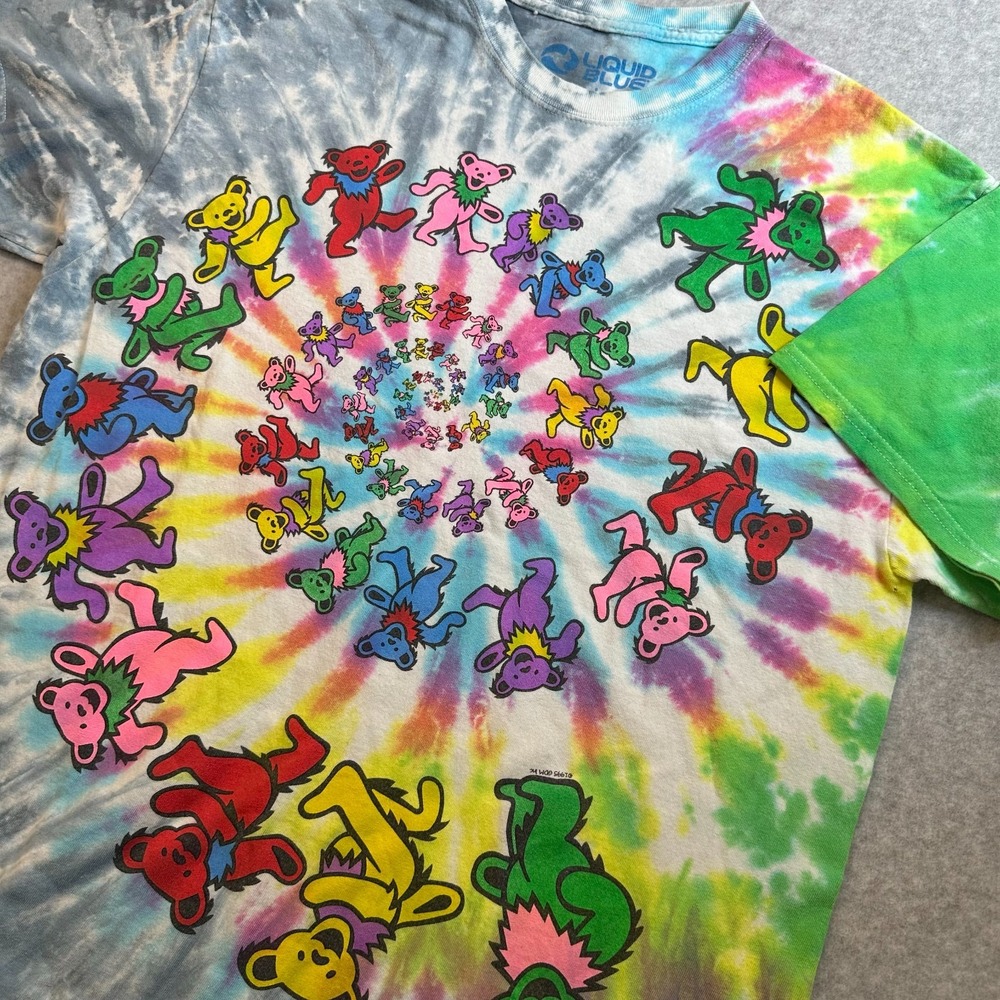 Vintage 1995 Grateful Dead Liquid Blue Dancing Bears Tie Dye T-Shirt L USA